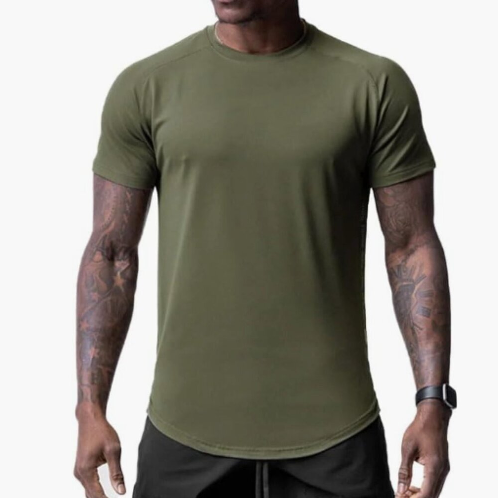 Men’s Solid Short Sleeve Casual Sport Shirt – Forest Green – Size L